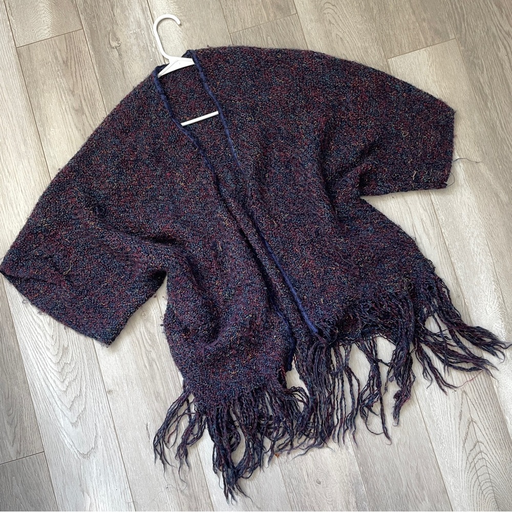 Vintage Fringe Cardigan Sweater womens Purple (one size) bohemian grunge shabby